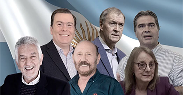Argentina's longest-serving governors, called the rulers of "feudal Argentina" in a recent Infobae report. Gerardo Zamora of Santiago del Estero is back left. (Infobae)